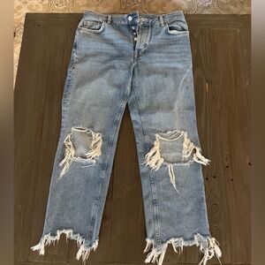 We The Free Blue Distressed Ankle Jeans